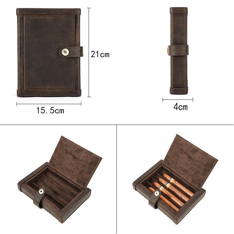 Vintage Crazy Horse Leather Cigar Case 4pcs - SOMM DIGI