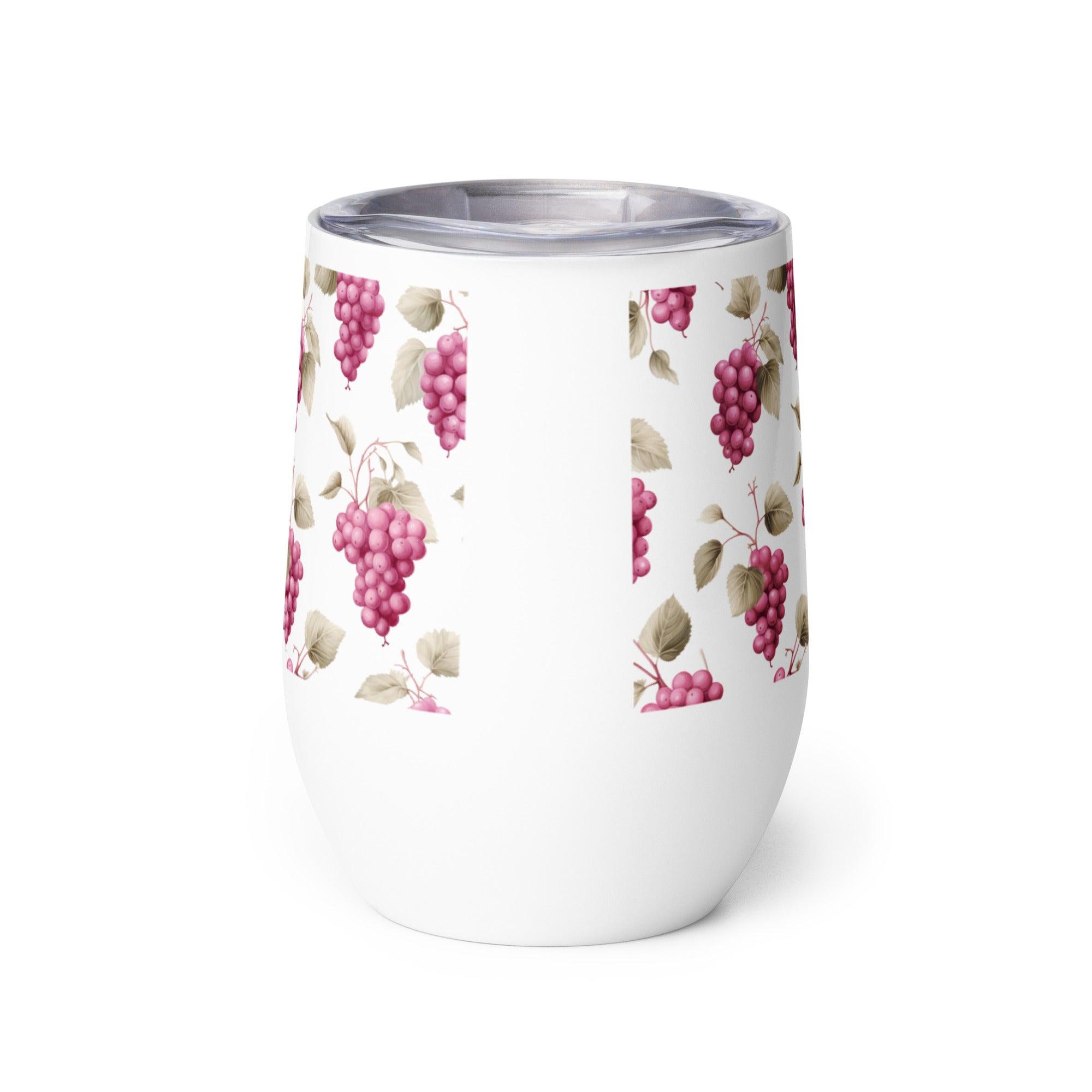 Vineyard-Inspired Grapes and Leaves Stainless Steel Wine Tumbler - SOMM DIGI