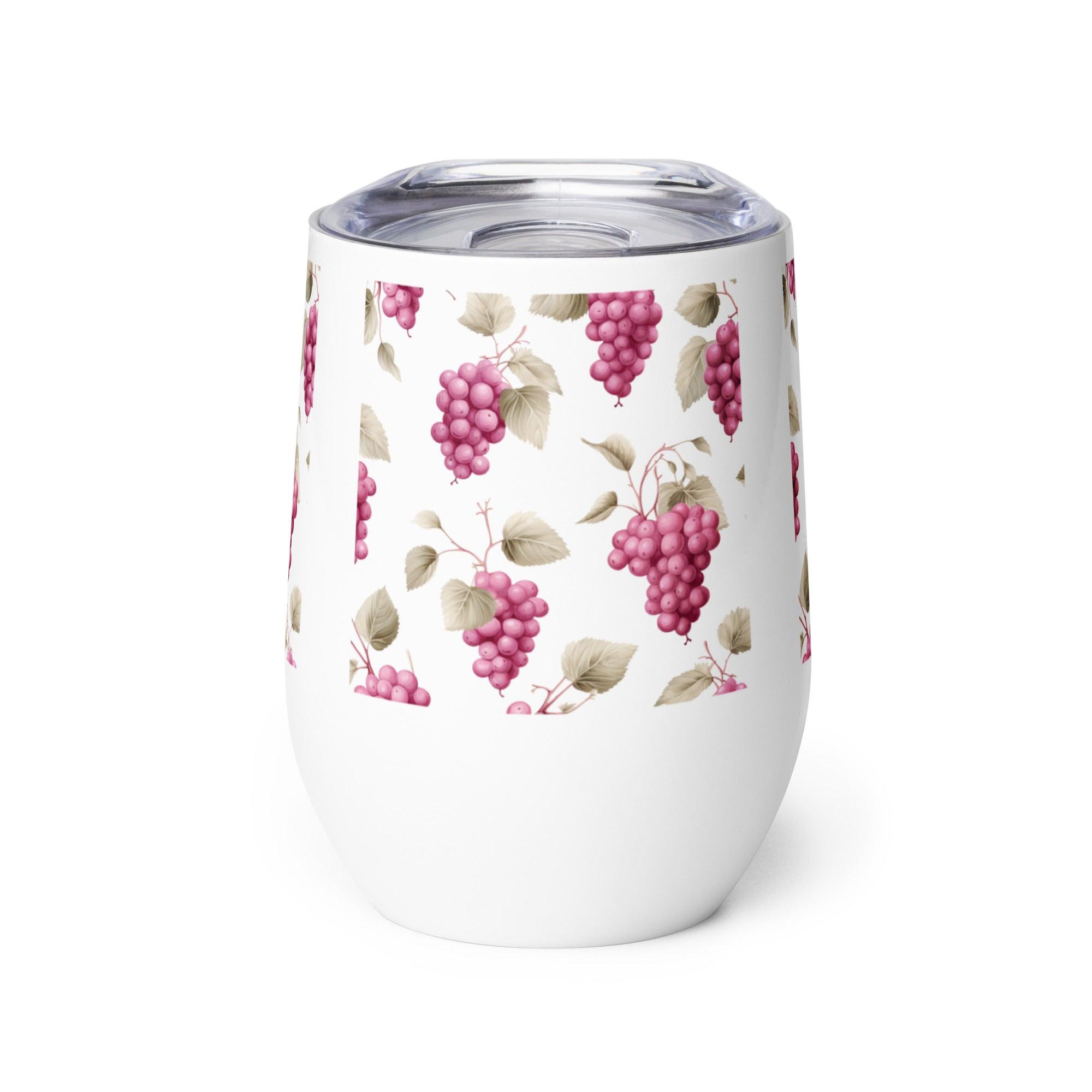 Vineyard-Inspired Grapes and Leaves Stainless Steel Wine Tumbler - SOMM DIGI