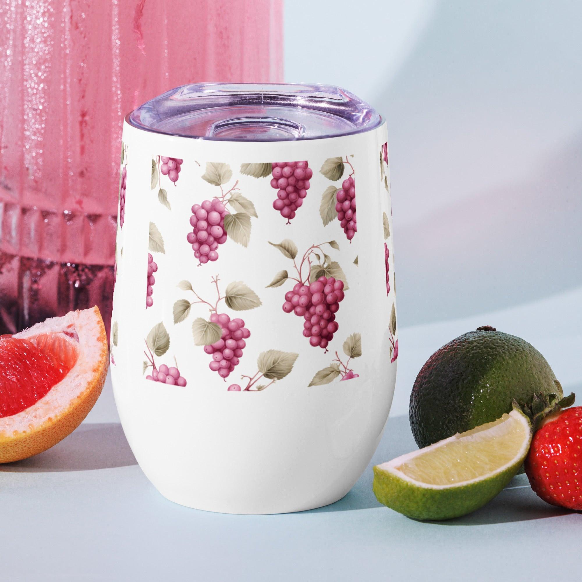 Vineyard-Inspired Grapes and Leaves Stainless Steel Wine Tumbler