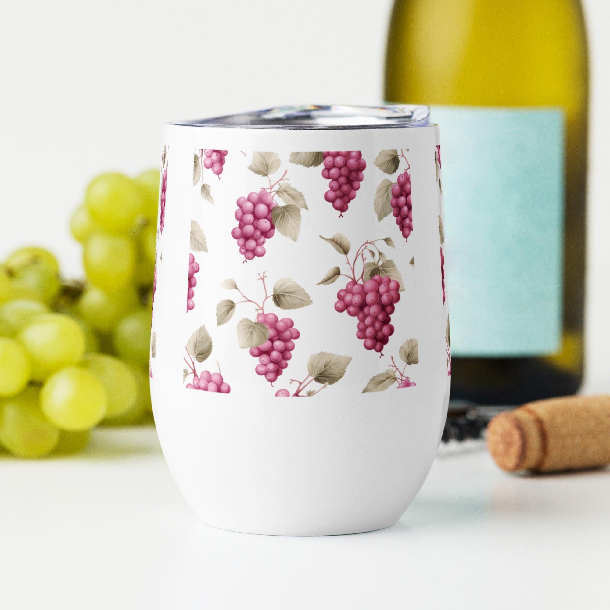 Vineyard-Inspired Grapes and Leaves Stainless Steel Wine Tumbler
