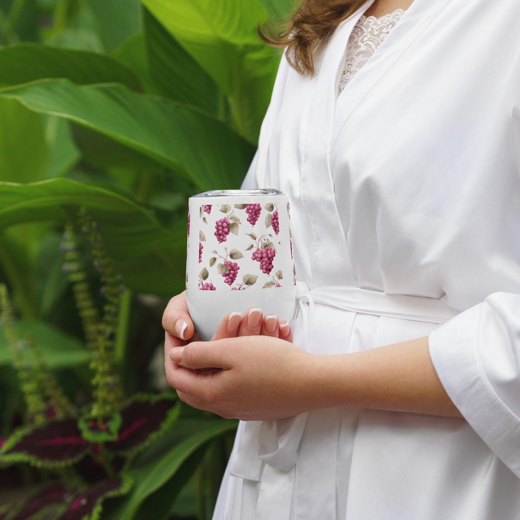 Vineyard-Inspired Grapes and Leaves Stainless Steel Wine Tumbler