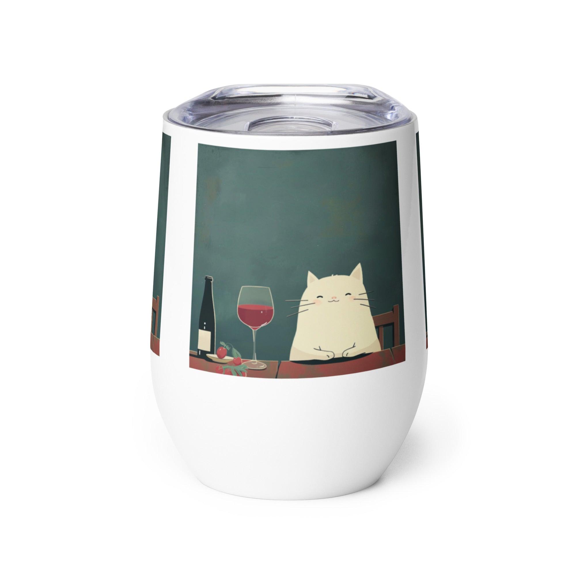 Cat & Wine Evening Stainless Steel Wine Tumbler - SOMM DIGI