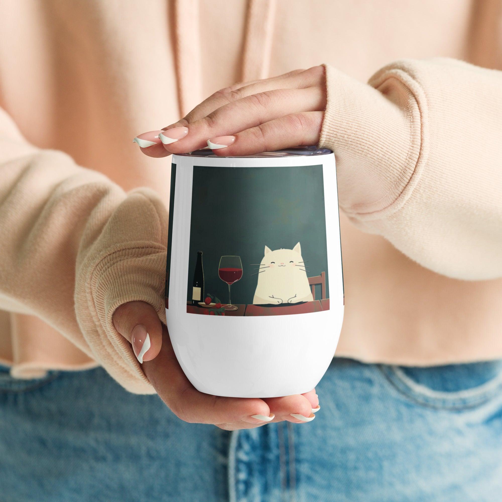 Cat & Wine Evening Stainless Steel Wine Tumbler