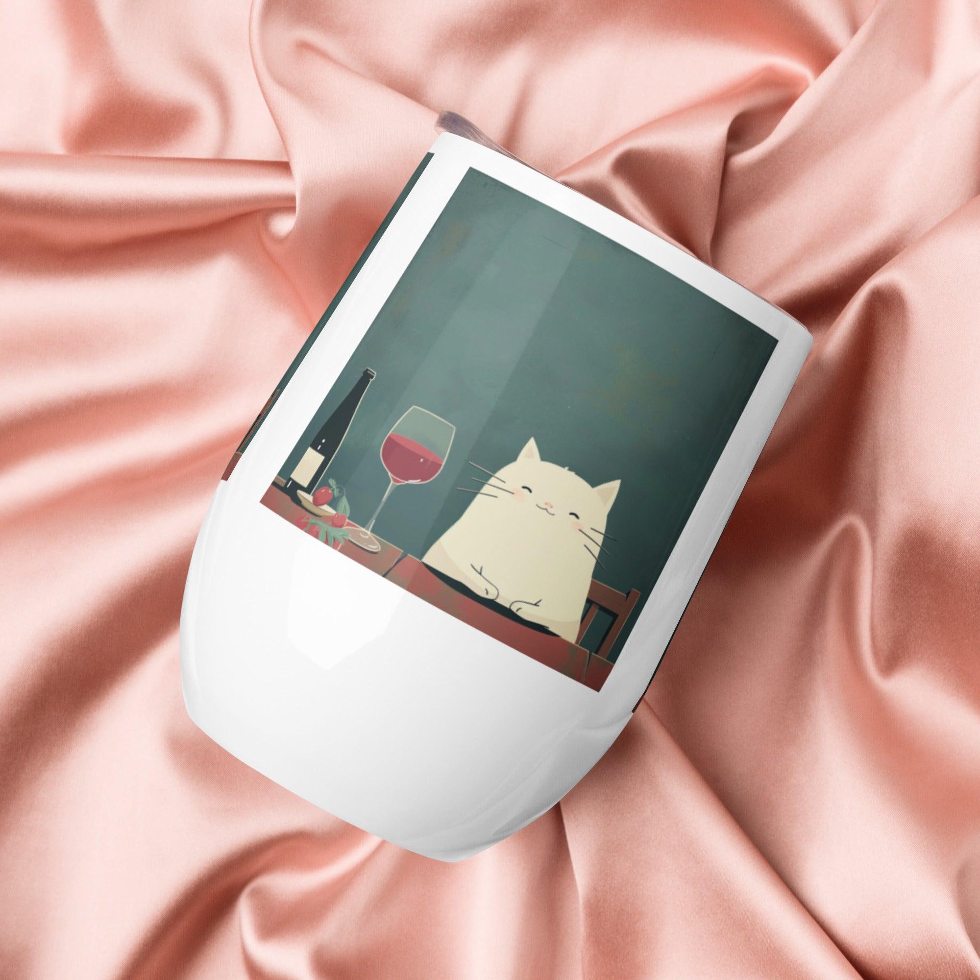 Cat & Wine Evening Stainless Steel Wine Tumbler