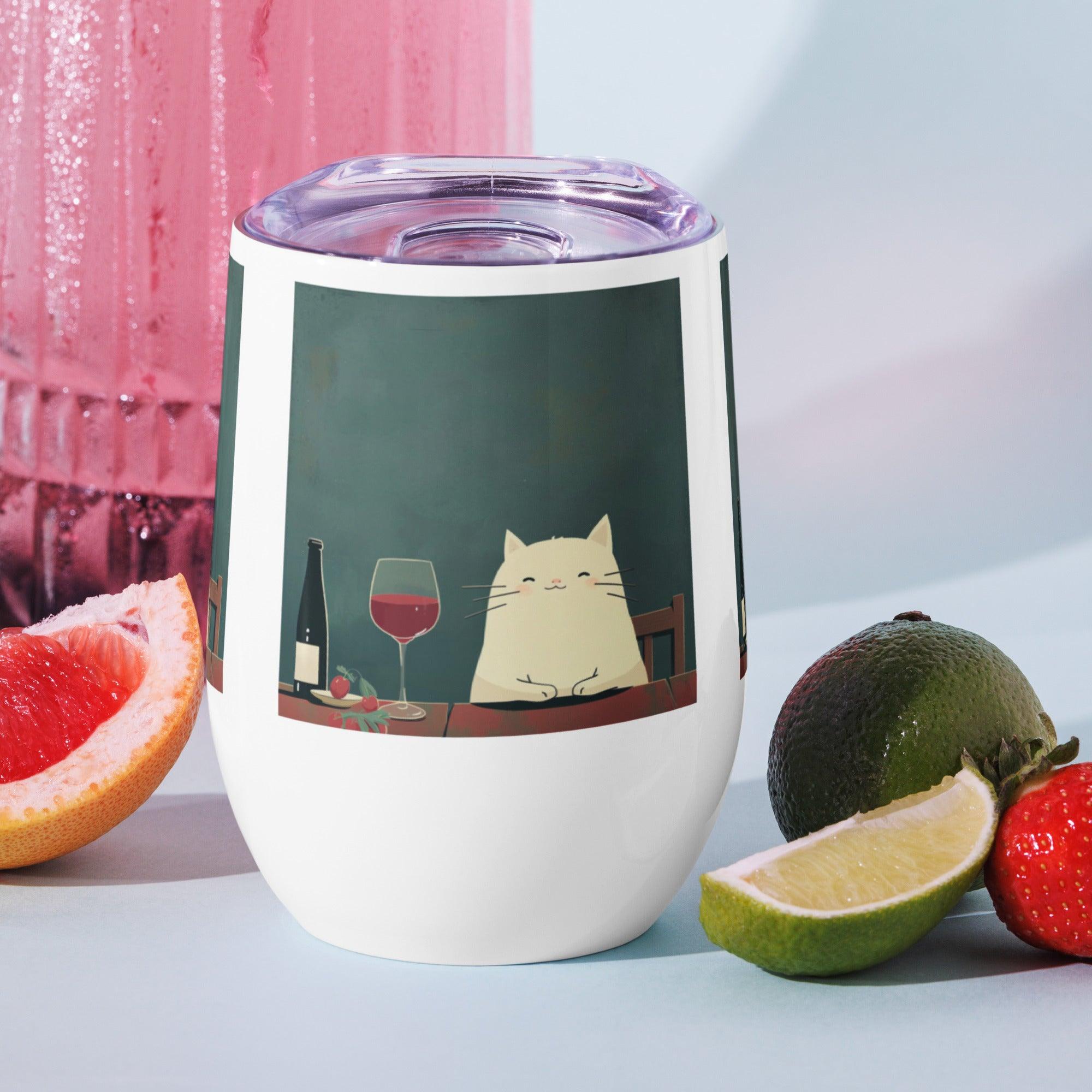 Cat & Wine Evening Stainless Steel Wine Tumbler - SOMM DIGI