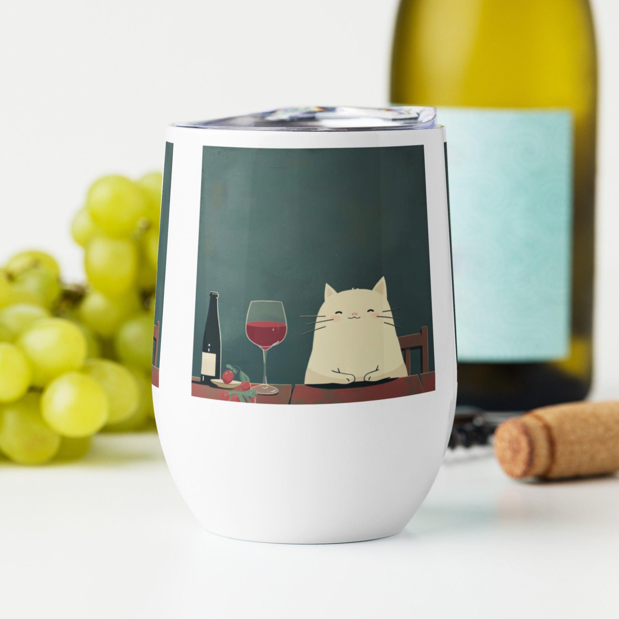 Cat & Wine Evening Stainless Steel Wine Tumbler