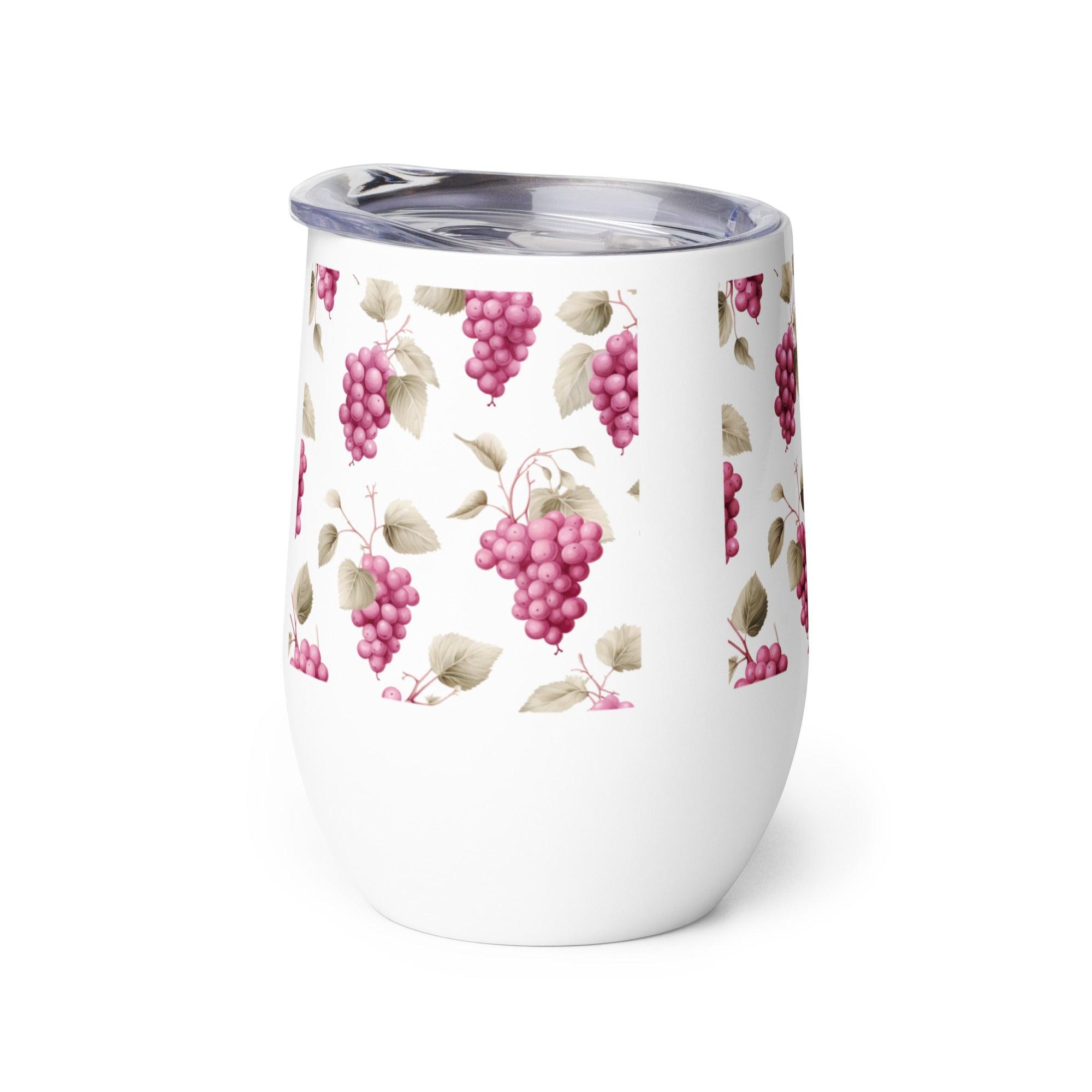 Vineyard-Inspired Grapes and Leaves Stainless Steel Wine Tumbler - SOMM DIGI
