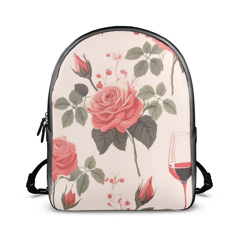Rose & Wine Elegance Leather Backpack - Floral Sophistication - SOMM DIGI