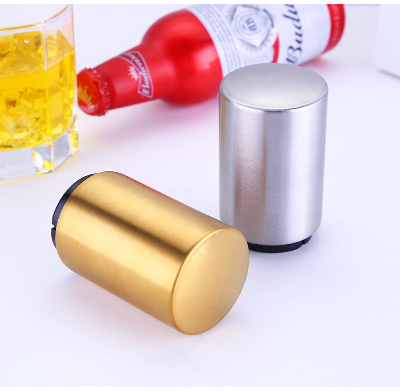 Portable Magnetic Automatic Beer Bottle Opener Bar Accessories Decor Stainless Steel Wine Can Openers with Brushed Metal
