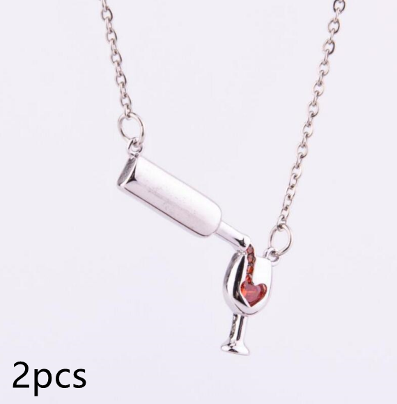 Wine Bottle Cup Pendant Necklace For Women Girls Wine Glass Necklace Love Cheers Chain Necklace Red Enamel Heart Necklace Christmas Birthday Jewelry Gifts For Wine Lovers