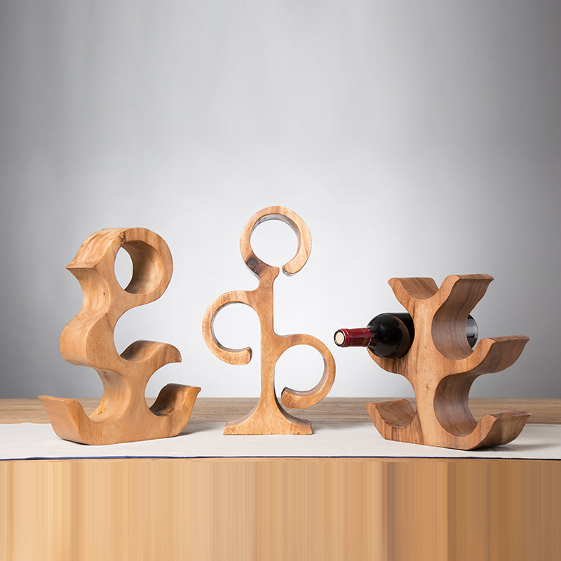 Handmade Abstract Artistry: Natural Wooden Wine Holders