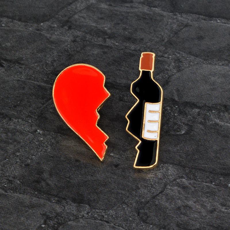 Love red wine stitching alloy oil drop brooch