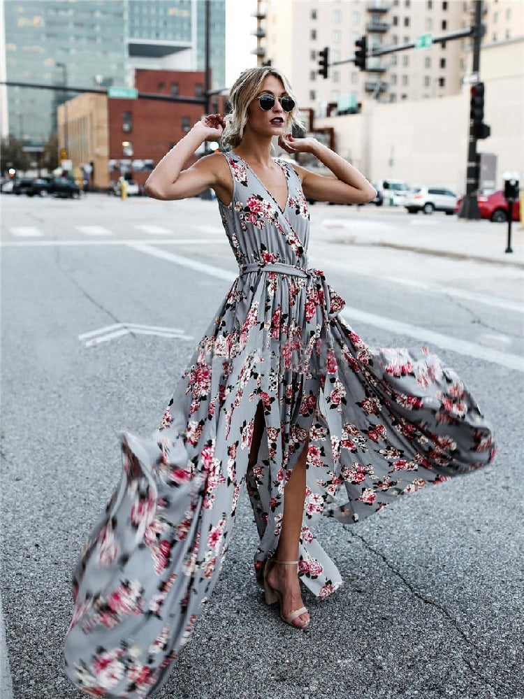 Floral V-Neck Maxi Dress - Perfect Winery Outfit