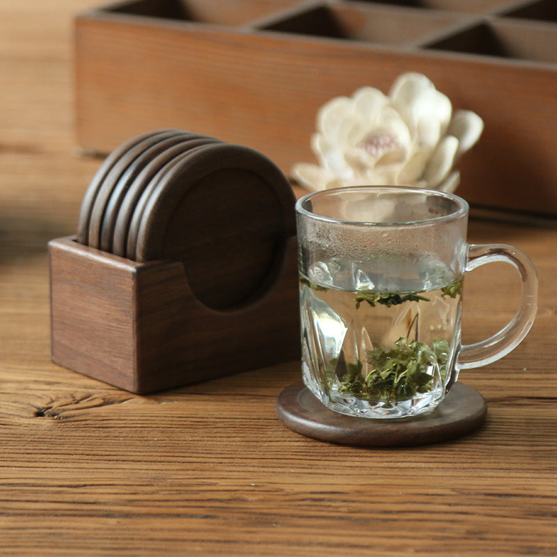 Natural Wood Grain Coffee & Drink Coaster | Beech/Black Walnut