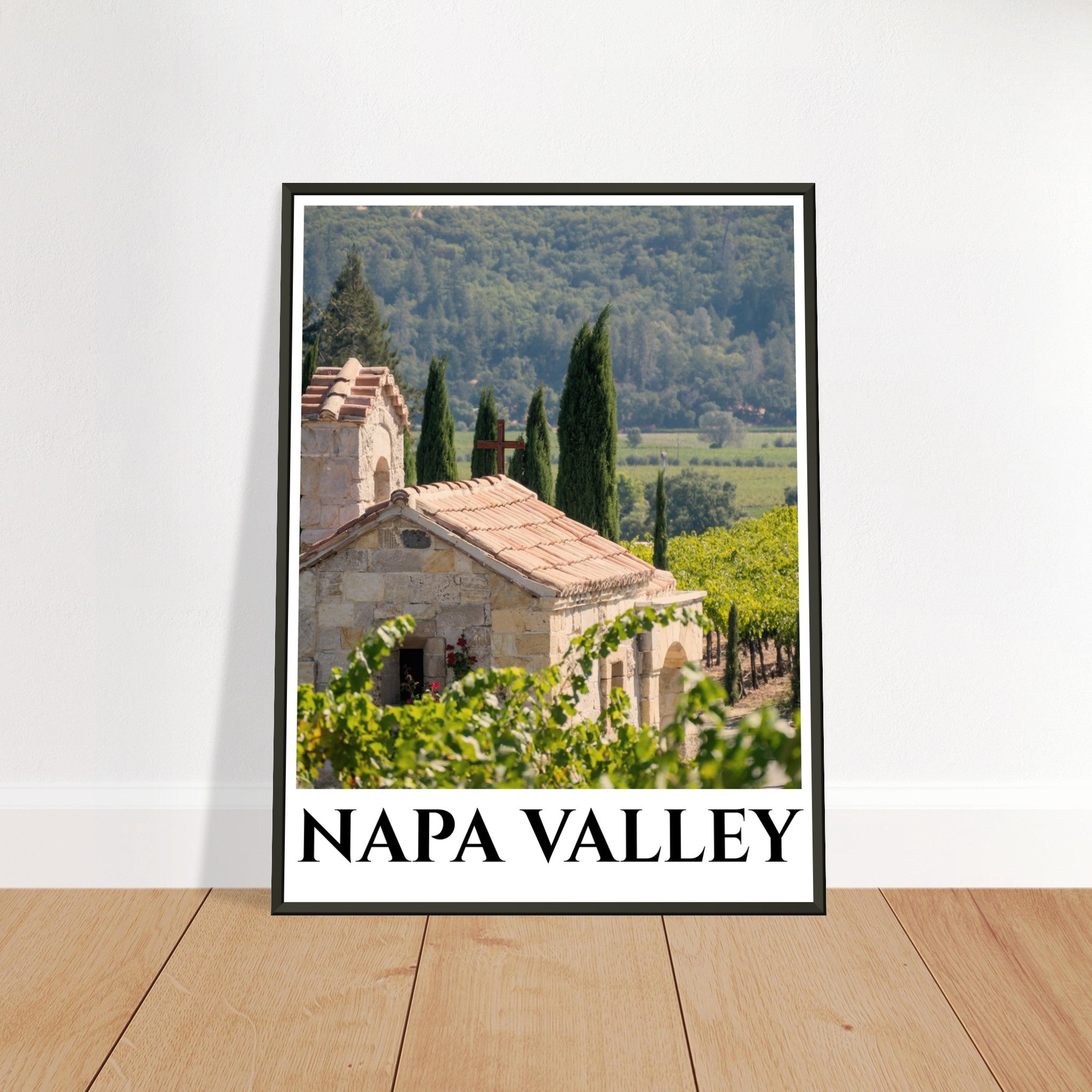 Napa Valley Elegance: Stone Chapel Amidst the Vines Poster