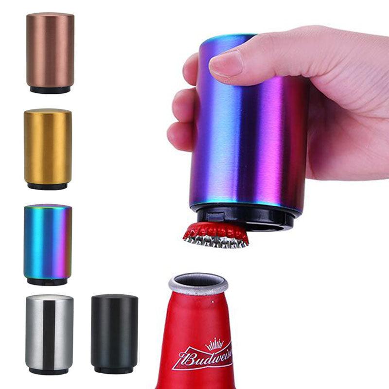 Portable Magnetic Automatic Beer Bottle Opener Bar Accessories Decor Stainless Steel Wine Can Openers with Brushed Metal