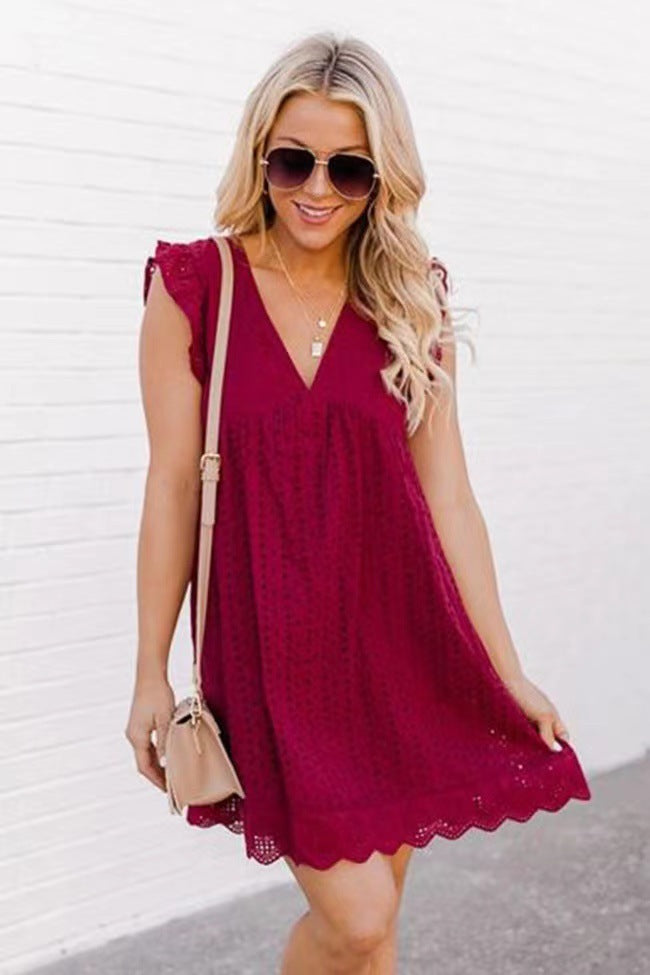 Sleeveless Eyelet A-Line Dress - Perfect Winery Outfit