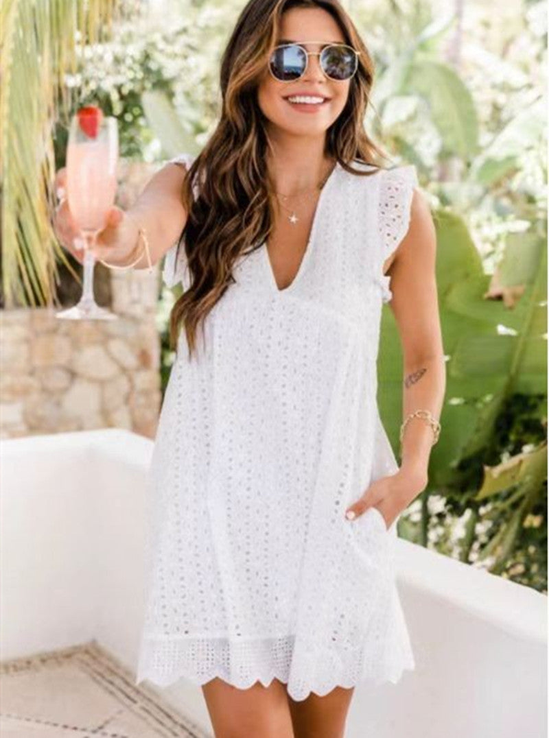 Sleeveless Eyelet A-Line Dress - Perfect Winery Outfit