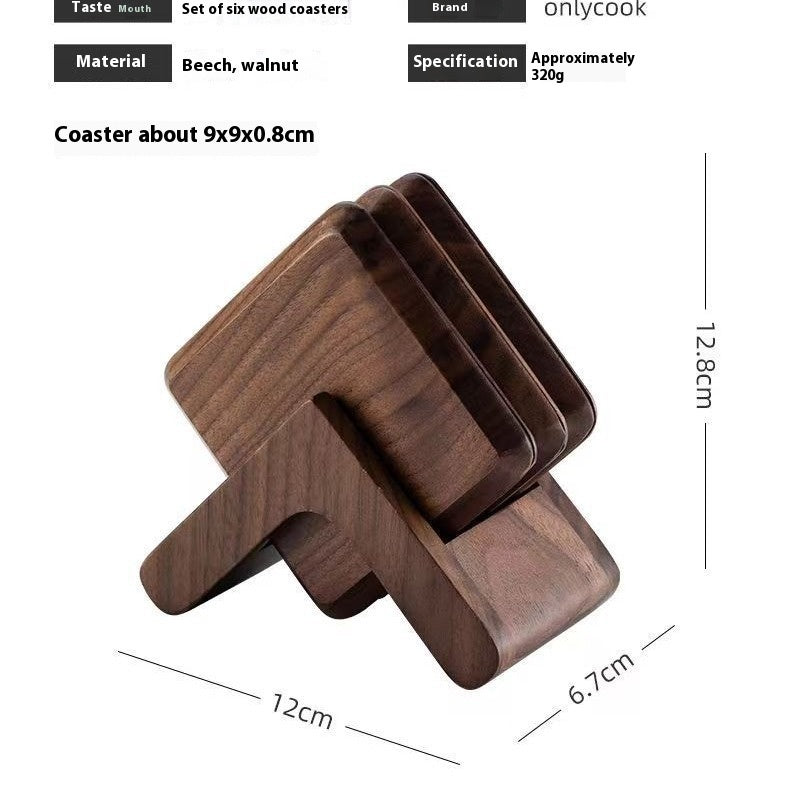 Black Walnut Solid Wood Square Tea Cup Heat Insulation Wood Pad Non-slip Coaster