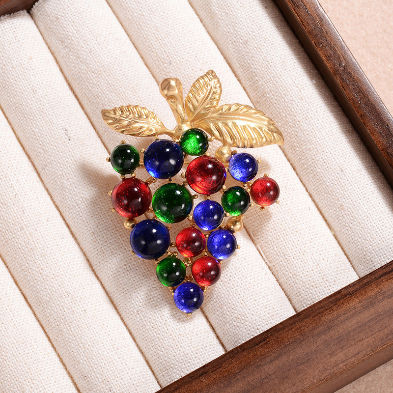Jeweled Harvest: Multicolored Grape Brooch Collection