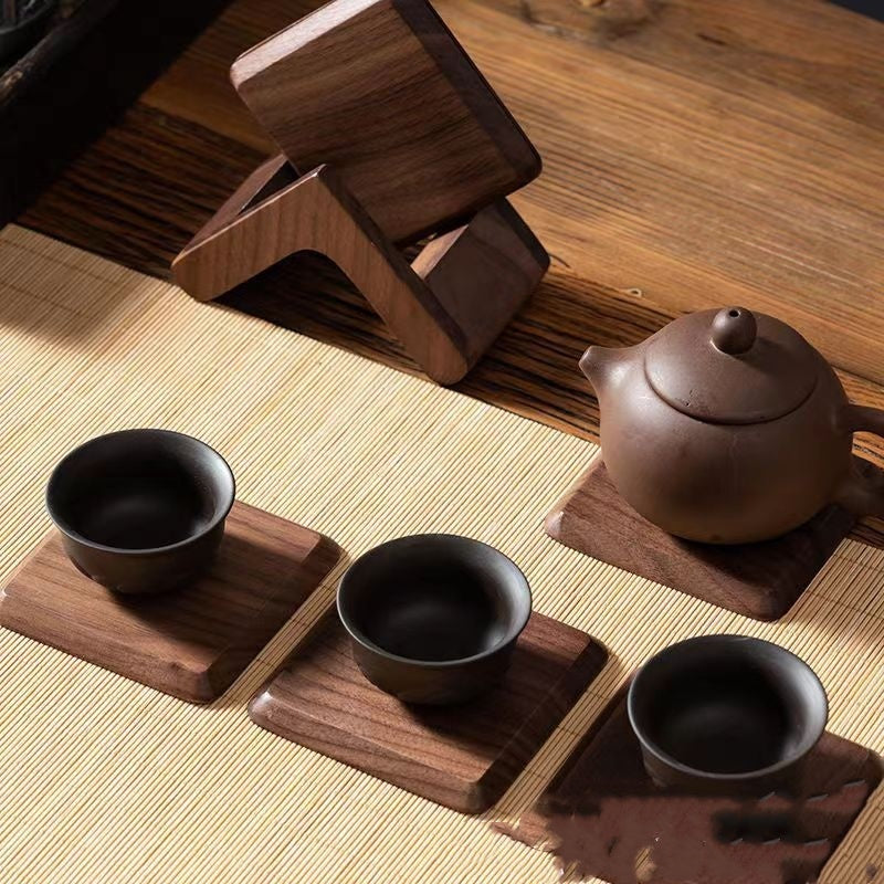 Black Walnut Solid Wood Square Tea Cup Heat Insulation Wood Pad Non-slip Coaster