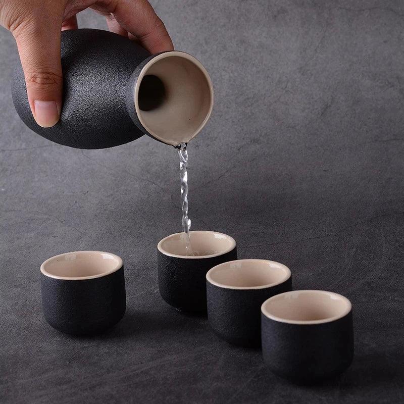 Vintage Ceramic Sake Pot Cups Set Korea Style Flasks Home Kitchen Office Flagon Liquor Cup Drinkware Creative Gifts - SOMM DIGI