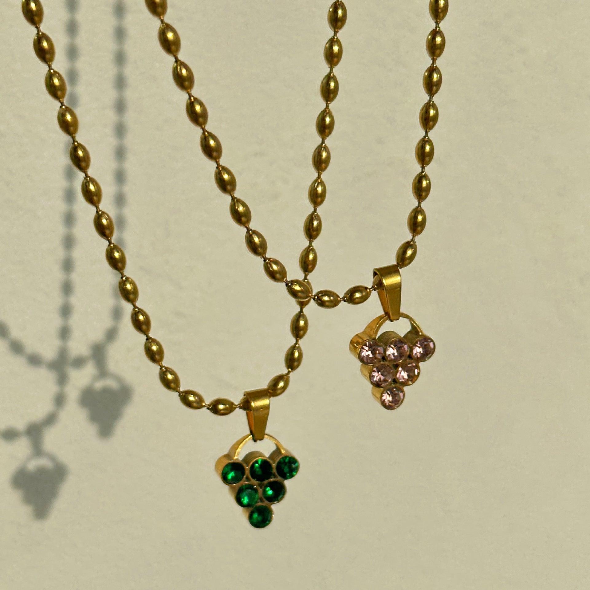 Lvzuan Pink Diamond Grape Necklace & Earrings