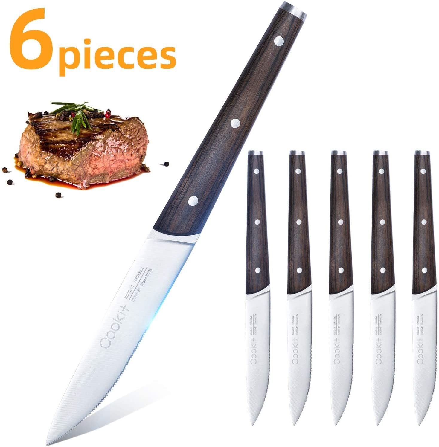 6-Piece Serrated Modern Steak Knife Set - High-Carbon Steel