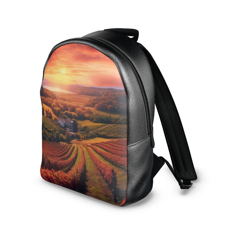 Sunset Vineyard Leather Backpack - Serene & Picturesque