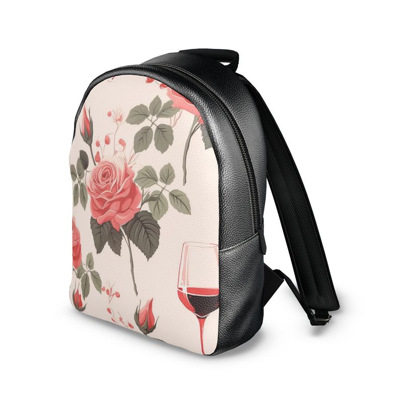 Rose & Wine Elegance Leather Backpack - Floral Sophistication